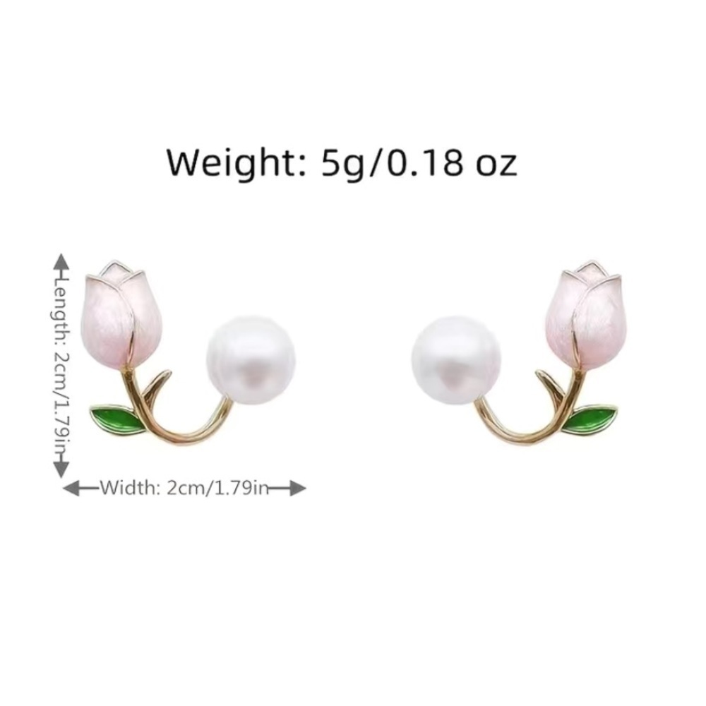 Pink Tulip & Pearl Earrings - Picture 4 of 4
